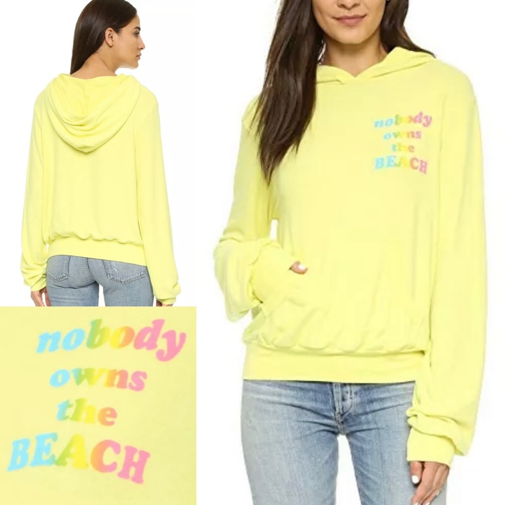 Wildfox Nobody Owns the Beach Malibu Hoodie Pina Colada Neon Yellow Size Small